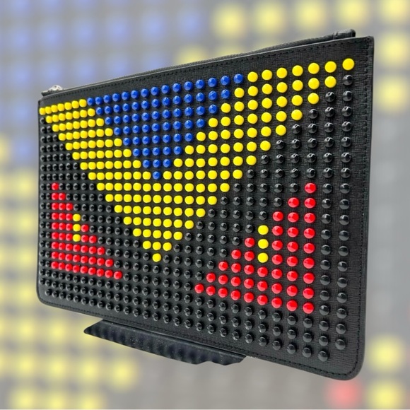 Fendi Monster Studs Leather Clutch Leather Bag Multicolor Rare LARGE Limited Ed - Picture 2 of 14